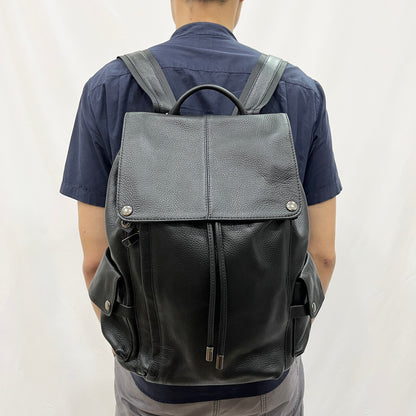 Drawstring flap design genuine cowhide leather backpack