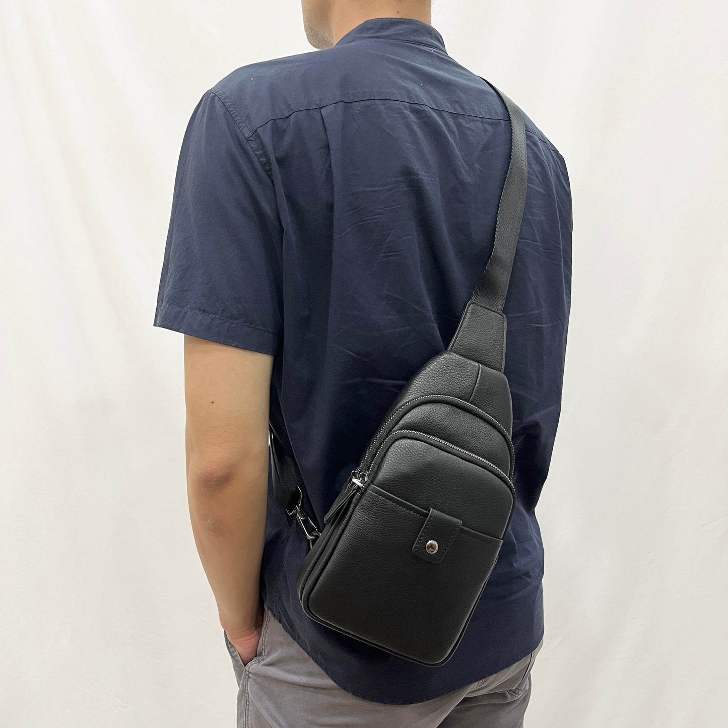 Snap design genuine cowhide leather fanny pack bag