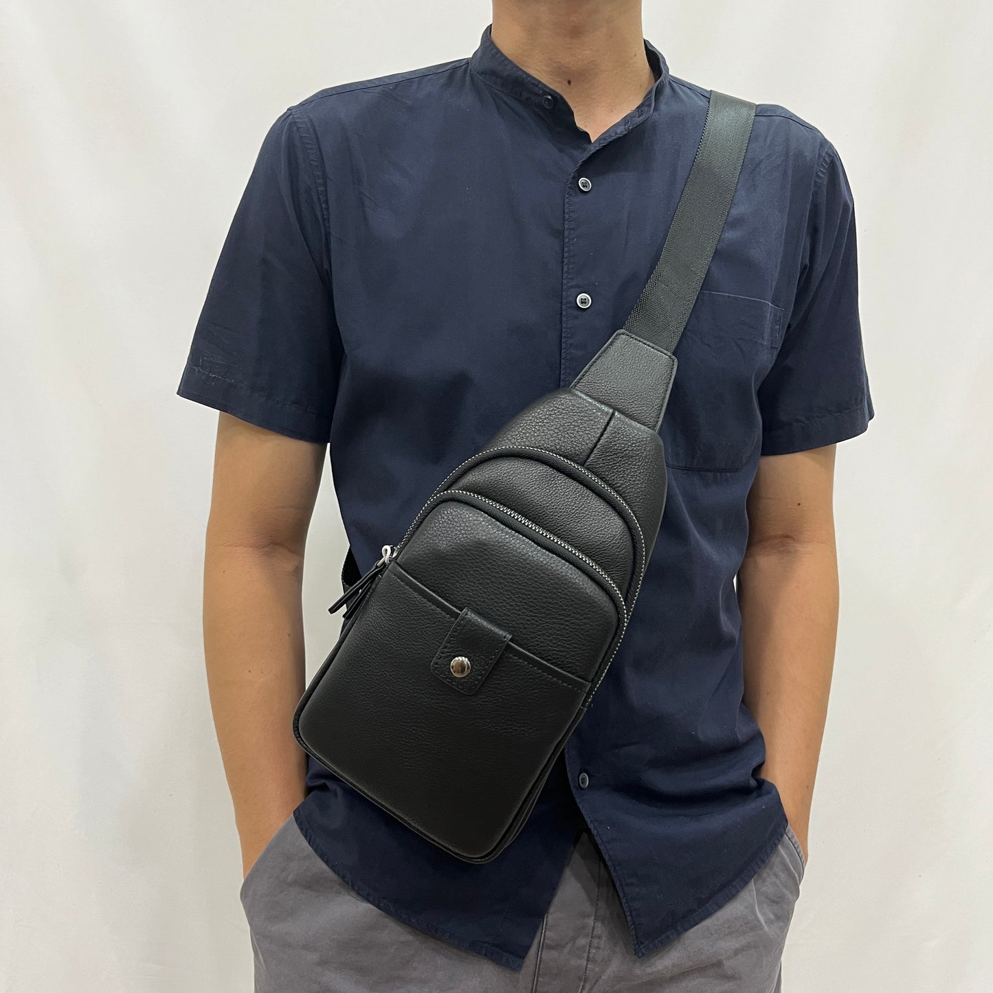 Snap design genuine cowhide leather fanny pack bag