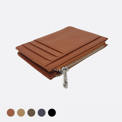 Genuine cowhide leather card holder with zip
