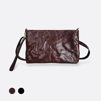 Genuine cowhide leather 2 way hand clutch with sling and wrist strap
