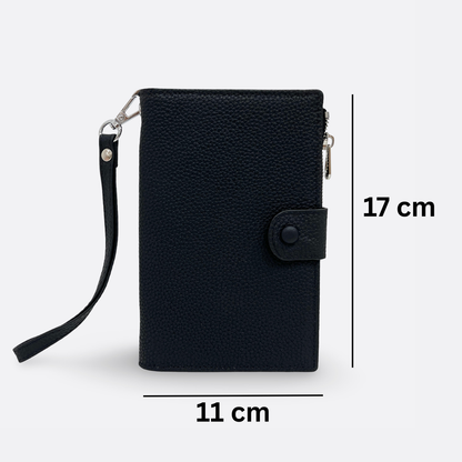 Button design genuine cowhide leather passport holder travel pouch