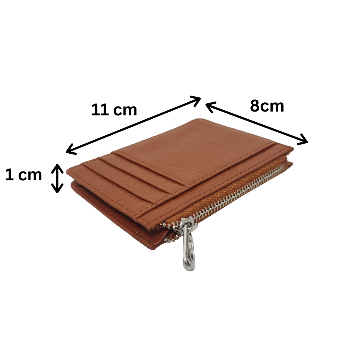 Genuine cowhide leather card holder with zip