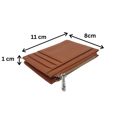 Genuine cowhide leather card holder with zip