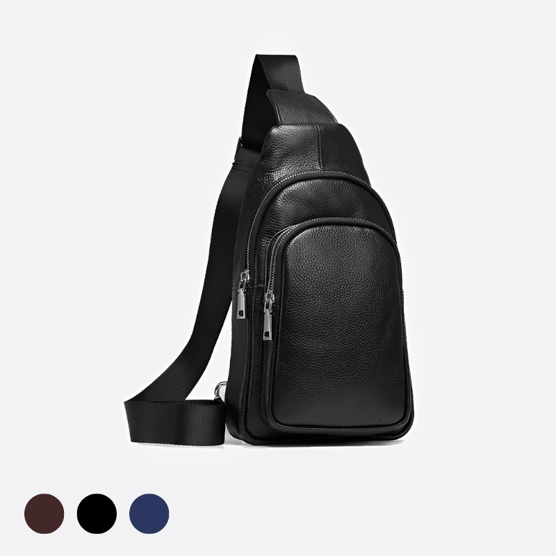 Double zip design genuine cowhide leather fanny pack bag