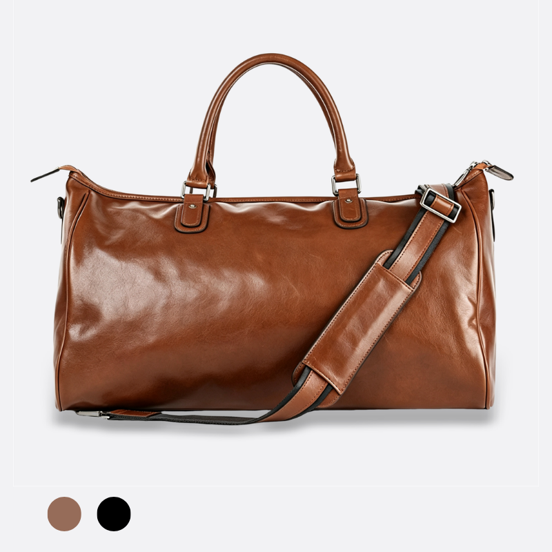 Genuine cowhide leather duffel travel bag with luggage sleeve