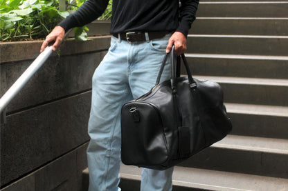 Barrel design genuine cowhide leather duffel travel bag
