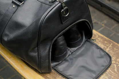 Barrel design genuine cowhide leather duffel travel bag