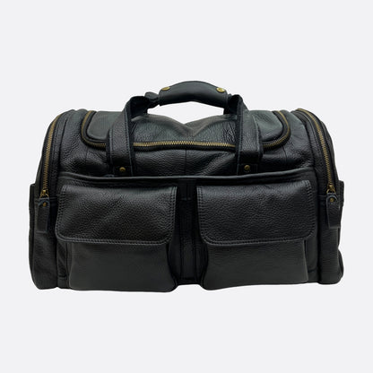 Poches design genuine cowhide leather duffel travel bag with strap