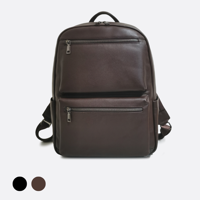 Multi zip V2 design genuine cowhide leather backpack