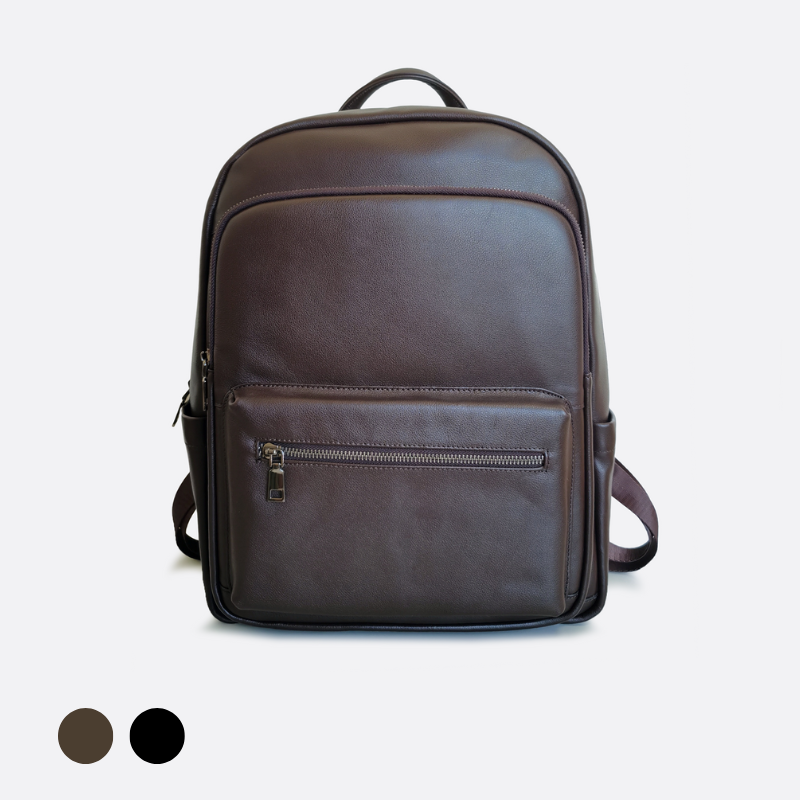 Multi zip V3 design genuine cowhide leather backpack with luggage/trolley sleeve