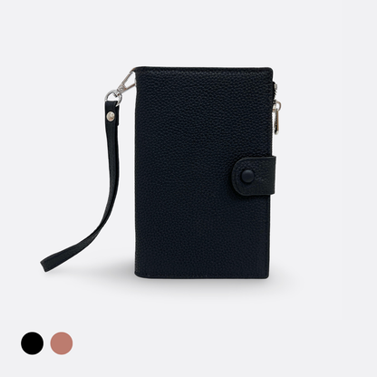 Button design genuine cowhide leather passport holder travel pouch