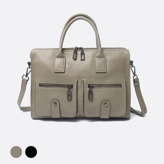 Poches design genuine cowhide leather top handle briefcase with strap