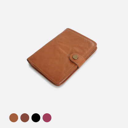 Genuine cowhide leather vertical flap wallet with button